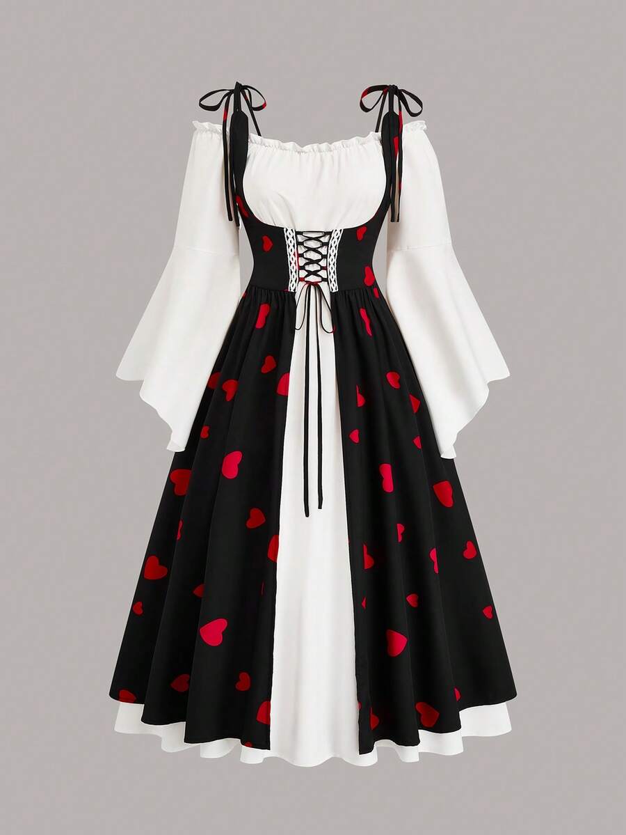 Sweetra Plus Size Dark Style Pentagram Collar Dress - Multicolor - View 1