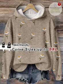 SHEIN CURVE+ 大码女式黑色长袖连帽休闲宽松卫衣，适合秋冬季穿着 - 彩色 - 查看 1