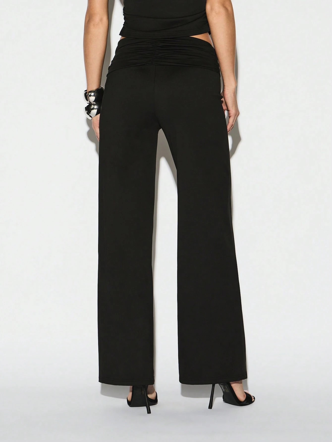 KIZN Asymmetric Waistband Wide Leg Palazzo Pants