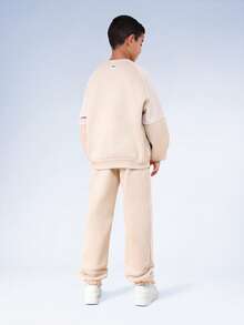 SUMWON Boys Casual Crew Neck Sweatshirt And Joggers Coordinated Set With Hood Vacation - Apricot - View 2