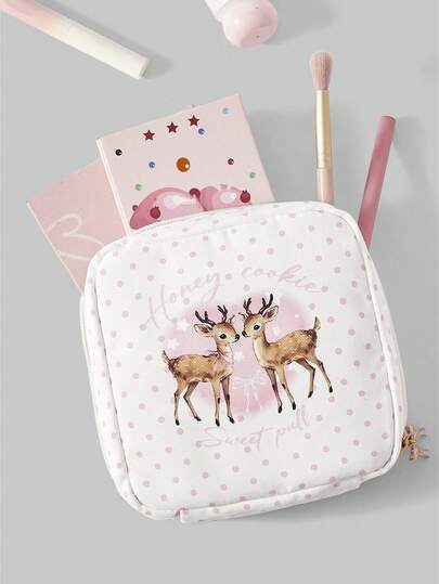 Kawaii Fashionable Cartoon Vintage Girl Thicker And Portable Cosmetic Bag With Large Capacity, Small Square Bag 442464