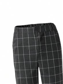 3pcs Teen Boy Gentleman Outfit Set: Grey Plaid Sleeveless Vest + Matching Trousers + Bow Tie, Elegant Business Formal Suit For Birthday, Wedding, Wedding Guest, Pageboy, Ring Bearer Gentlemanly Style Outfit - Grey - View 3