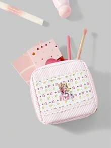 ROMWE Kawaii 时尚卡通撞色蕾丝双格复古少女加厚大容量便携化妆包，小方包 442464 - 彩色 - 查看 2