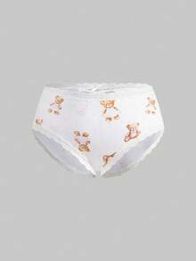 ROMWE Kawaii Plus Size Cute Cartoon Polka Dot Teddy Bear Lace Bow Triangle Panties - Black - View 1