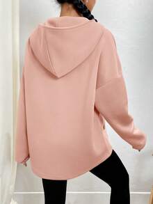 INAWLY 女士纯色连帽半拉链休闲卫衣 - 粉色 - 查看 2