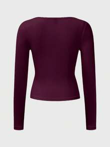 Islaluna Women Casual Round Neck Fitted Long Sleeve T-Shirt, Spring/Autumn For New Year Clothes - Red Violet - View 7