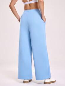 Sovereign Charm Women's Casual Outdoor Fitness Running Loose Wide Leg Long Yoga Sweatpants With Side Pockets And Drawstring Waist, Autumn/Winter Wide Leg Sweatpants Flare Pants Women Flare Sweat Pants Wide Leg Pants Women Palazzo Pants Women - Baby Blue - View 3