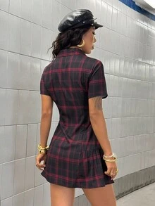 SHEIN HypeZone Vestido mini sexy de patchwork a cuadros, estilo punk rock para uso diario - Multicolor - Ver 2