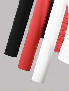 SHEIN 3 قطع تيشيرت كلاسيكي كاجوال بأكمام طويلة من قماش مُحبك، بطباعة أمامية، قصة مناسبة، مريح، مناسب للربيع والخريف، للارتداء اليومي