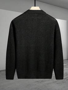 Claim Dot Cardigan casual de punto con botones de manga larga y hombros caídos de unicolor para hombre - Negro - Ver 2
