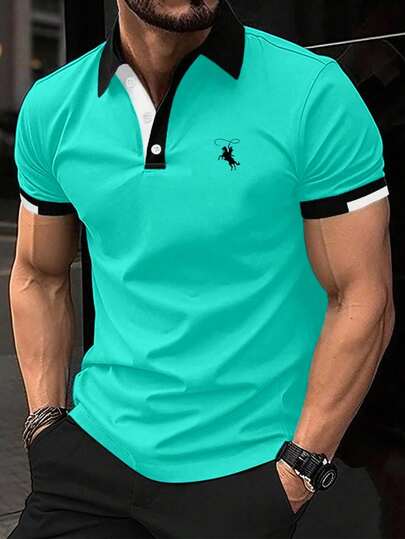 Manfinity Mode 夏季男士短袖休閒單排釦Polo衫