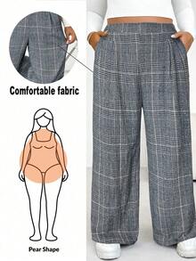 Shapeblank Pantaloni larghi a vita elastica in stile retrò a quadri marroni, caldi e comodi, per uso quotidiano, casual, adatti per donne taglia forte, pantaloni da donna, pantaloni da lavoro, abbigliamento invernale da donna