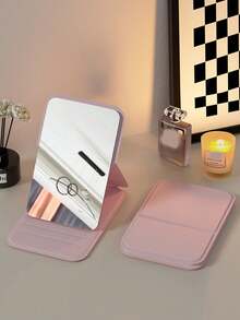 1/2 Pieces Portable Makeup Mirror, Solid Color, PU Leather, Simple, Portable, Foldable, Cute Miniature Mirror - Perfect
