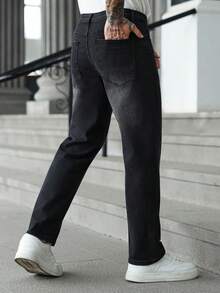 Manfinity Homme Men's Casual Everyday Commute Simple Versatile Solid Color Straight Leg Jeans - Black - View 2
