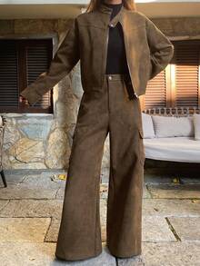 DAZY Ensemble 2 pièces veste vintage et pantalon cargo pour femmes, ensemble de tenues de détente pour l'automne