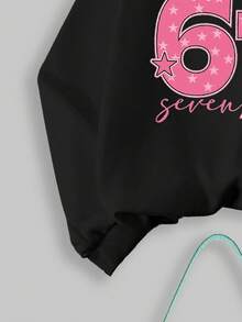 Sparklyn 2pcs/Set Number 67 Graphic Print Top, Tween Girl Crew Neck Sweatshirt And Leggings Set, Fashionable Casual, Suitable For Autumn/Winter - Black - View 4