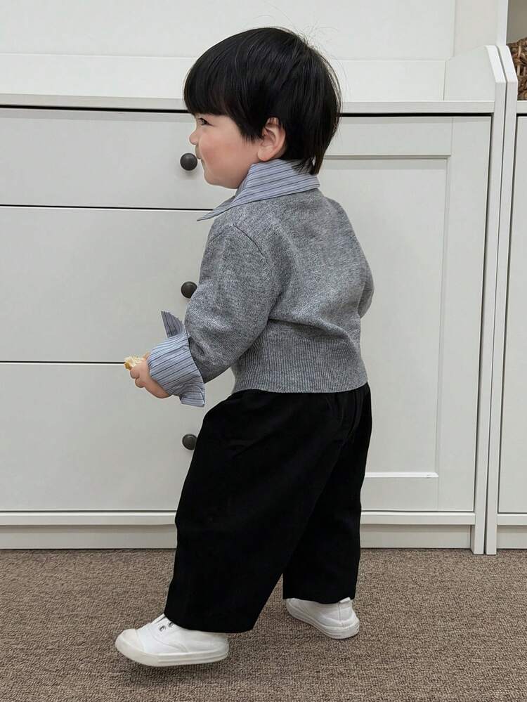Toddler Boys' Striped Patchwork Long Sleeve Cardigan, Autumn/Winter