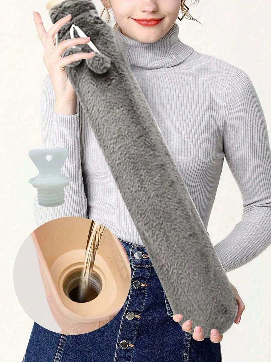 1个2250毫升长形热水袋,注水式暖手宝,防爆,冬季保暖用品,适用于热疗,温暖女孩,热敷,温暖腹部、肩膀、腰部(由于批次不同,内衬的线条和颜色可能有所差异。由此造成的不便,敬请谅解。丝带面料,罗纹颜色、图案随机发货)。 - 毛絨款 - 查看 1