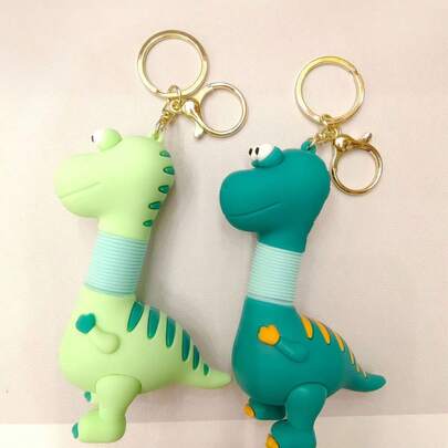 1pc Random Color Cartoon Retractable Dinosaur Plush Toy, Creative Car Keychain, Student Backpack Pendant, Couple Gift.