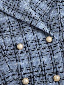 Sweetra Women's Elegant Plaid Double-Breasted Cropped Jacket And Pleated Skirt Two Pieces Set For Spring And Autumn Y2K Outfit  - Mint Blue - View 5