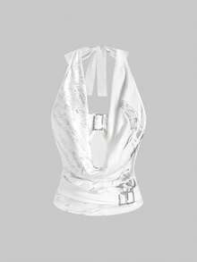 ROMWE J-Fashion Y2K Retort Waist Ruched Scoop Neck 2 In 1 Music Note Women Tank Top - White - View 1