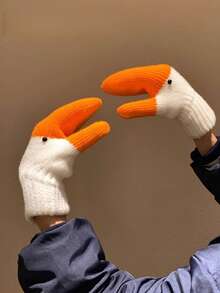 Zazumi Creative Funny Big Goose Pattern Yarn Mittens Thermal Lined Thickened Warm Thermal Winter Gloves For Cold Weather Autumn Fall Christmas Holiday Gift Ideas Stocking Stuffers Must Haves - Multicolor - View 10