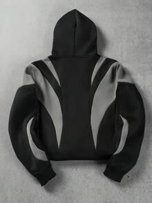 Manfinity EMRG Sudadera con capucha de cremallera de color contrastante, casual y holgada de manga larga para hombre, ropa de calle, sudaderas con cremallera de diseñador, chaquetas para hombre, sudadera con capucha de motocicleta, sudadera con capucha de carreras - Negro - Ver 2