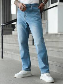 Manfinity Homme Men's Straight Loose Casual Pockets Jeans - Blue - View 7