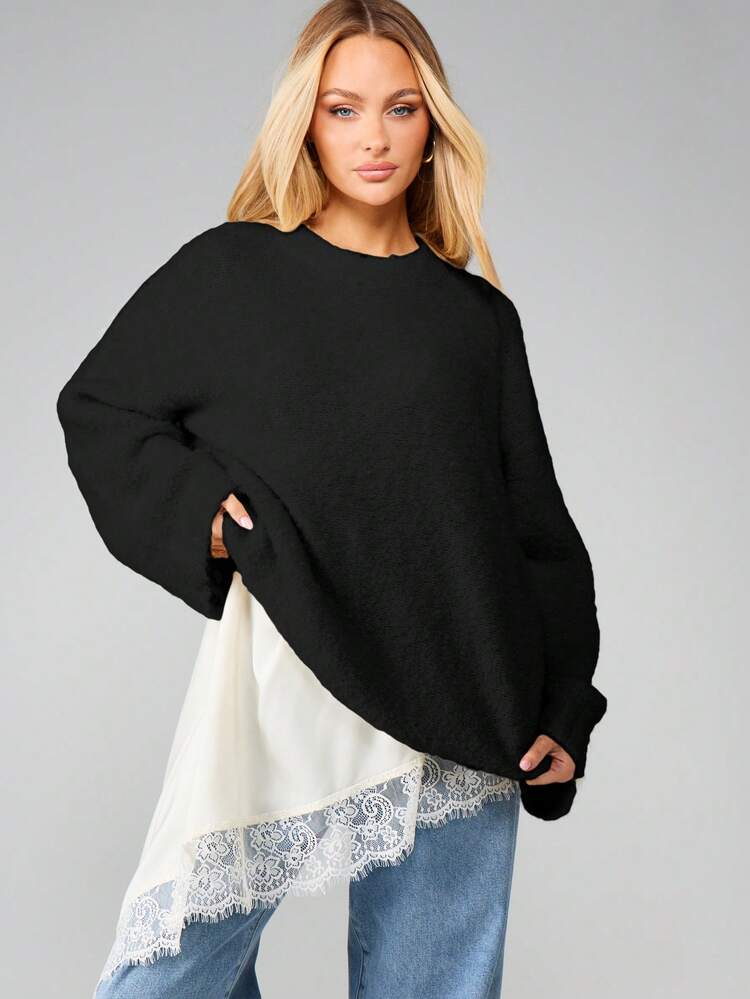 MISSGUIDED Oversized Boucle Jumper Sweater Cozy Winter Fall Layering Pullover Crewneck Long Sleeve