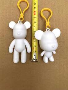 1pc Bear-Shaped Keychain, Children Diy Painting Material Kit, Creative Bear Toy - White - View 4
