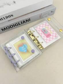 迷你三孔马卡龙活页夹封面，双扣DIY收藏册，20个3英寸明信片卡套，偶像韩流卡片，学习用品，返校季 - 彩色 - 查看 7