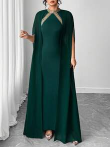 Elenzga Bata elegante de talla grande para mujer, ajustado - Verde Oscuro - Ver 5