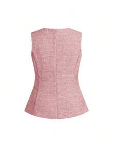 Ellevyn 大码女式休闲办公/通勤日常无袖背心和阔腿裤两件套 - 西瓜粉 - 查看 2