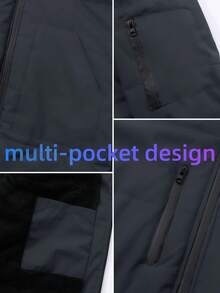 Manfinity Homme 男士休闲保暖拉链连帽羽绒服，秋冬季 - 深灰色 - 查看 6