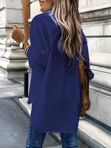 EMERY ROSE Casual Versatile Solid Color Long Sleeve Shirt Fall Cloth For Women - Navy Blue - View 2