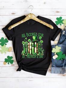 EMERY ROSE 加大码圣帕特里克节图案黑色圆领短袖T恤 - 黑色 - 查看 1