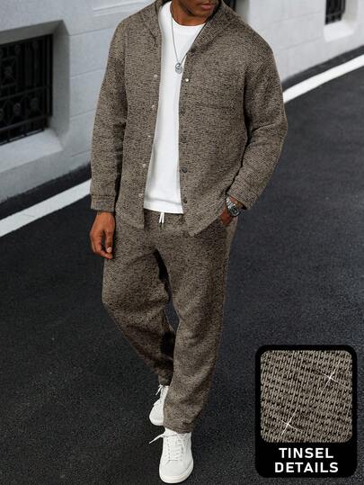 Manfinity Homme Set de hanorac cu fermoar casual pentru bărbați