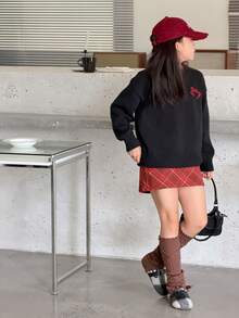 DAZY Tween Girls Round Neck Casual Bow Knit Sweater, Korean Style, Autumn/Winter - Black - View 4