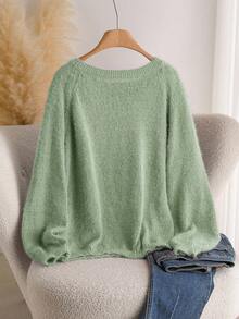 CosyJoli Plus Size Women Raglan Sleeve Casual Pullover Sweater, Fall/Winter/Spring Break - Mint Green - View 2