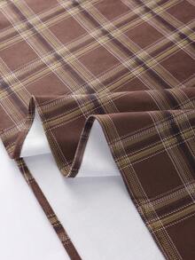 SHEIN Franclia 女士休闲时尚弹力腰格子A字裙，宽松百搭，秋冬款 - 棕色 - 查看 3