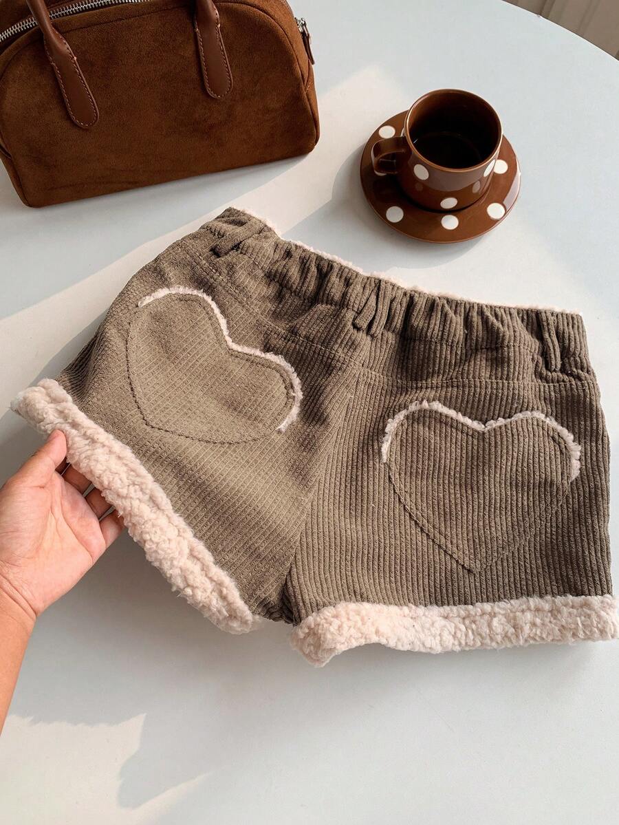 Comfortcana 女士时尚抓绒口袋短裤，秋冬季 - 卡其色 - 查看 1