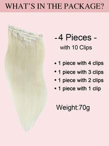 Przedłużki do włosów Clip-In, brazylijskie, proste, z naturalnych włosów, 14-20 cali, kolor naturalny, 4 szt., 70-80 g/sek. - S60 - Zobacz 3