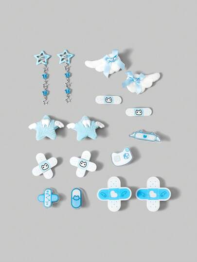 Kawaii 12 pezzi Fermagli per capelli a forma di ali e stelle, stile casuale, accessori per capelli per San Valentino, mollette per capelli, pinze per capelli, barrette per capelli