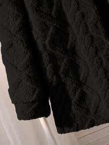 Tween Girls Casual All-Match Versatile Daily School Cable Knit Striped Fuzzy Collar Open Front Mid-Length Autumn/Winter Jacket - Black - View 5
