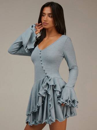 Athîral Miniklänning med volangkant för kvinnor, avslappnad