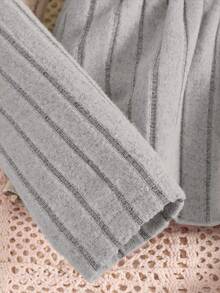 Sparklyn 2pcs/Set Girls Elegant Beaded Knit Ribbed Fluffy Puff Sleeve Top And Simple Knit Pants Casual Outfit, Autumn/Winter - Grey - View 3