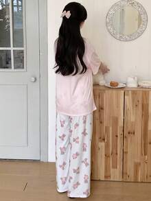 SHEIN Teen Girls Cute Bear Print Loose Pajama Set,Casual Home, Daily Wear,Casual Lounge Pajamas, Round Neck, Comfortable & Fashionable, Suitable For Spring And Summer Pajamas Set Girls Cute Pj Set Cute Pajama Set Sleep Wear Girl Pajamas Xs - Pink - View 2