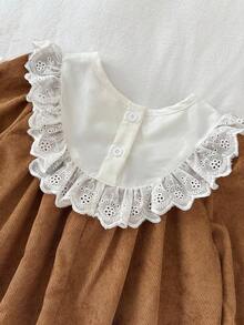 LMoss Kids Young Girls' Woven Contrast Embroidered Ruffled Casual Dress, Corduroy Material, Warm And Comfortable, Fall Dress For Girl, Girls Spring Autumn French Style Dress, Brown Dress For Girls, Autumn And Winter Young Girls Dress,Styles Comfortable Autumn & Winter,Cozy Fall & Winter Styles,Cozy Autumn And Winter Styles - Multicolor - View 6