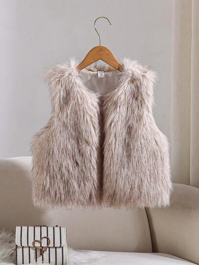 Sparklyn 1pc Tween Girls Sleeveless Short Faux Fur Vest, Elegant & Refined, Suitable For Autumn/Winter Outfits
