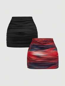 SHEIN MOD 2 pièces Ensemble jupe moulante froncée minimaliste décontracté pour femmes